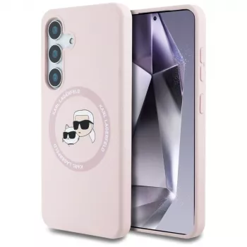 KARL LAGERFELD Capa MagSafe Silicone Double Heads And Circle para Samsung Galaxy S25, rosa