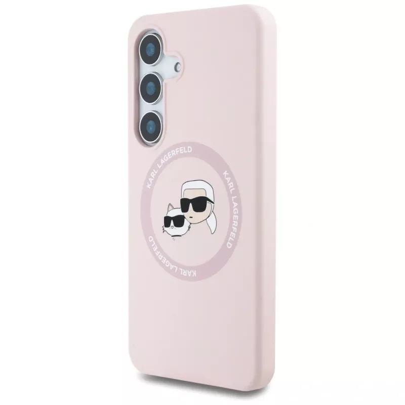 KARL LAGERFELD Capa MagSafe Silicone Double Heads And Circle para Samsung Galaxy S25, rosa