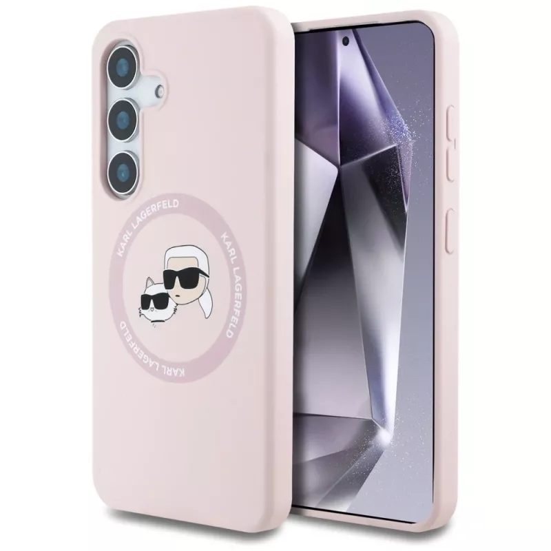 Karl Lagerfeld Capa MagSafe Silicone DoubleHeads And Circle para Samsung Galaxy S25+ rosa