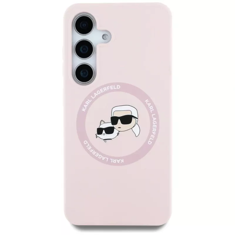 Karl Lagerfeld Capa MagSafe Silicone DoubleHeads And Circle para Samsung Galaxy S25+ rosa
