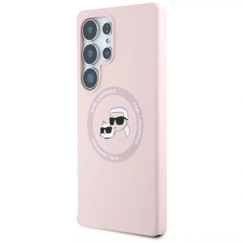 Karl Lagerfeld Capa MagSafe Silicone DoubleHeads & Circle para Samsung Galaxy S25 Ultra, rosa