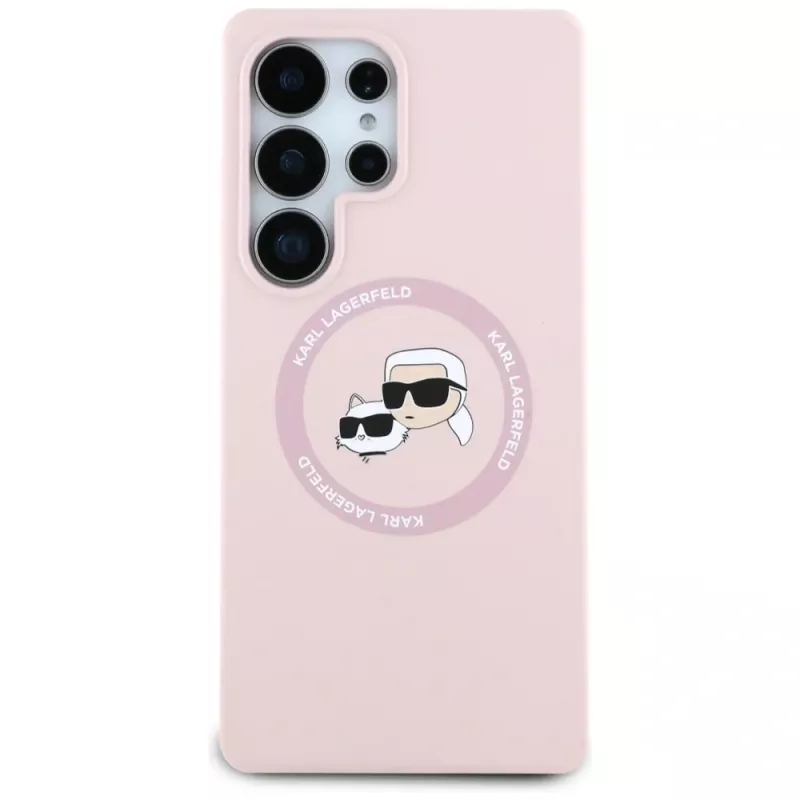 Karl Lagerfeld Capa MagSafe Silicone DoubleHeads & Circle para Samsung Galaxy S25 Ultra, rosa