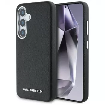 Karl Lagerfeld Capa MagSafe Saffiano FullWrapped Elongated Metal Logo para Samsung Galaxy S25, preto