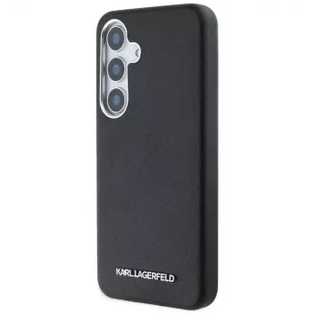 KARL LAGERFELD Capa MagSafe Saffiano FullWrapped Elongated Metal Logo para Samsung Galaxy S25+, preto