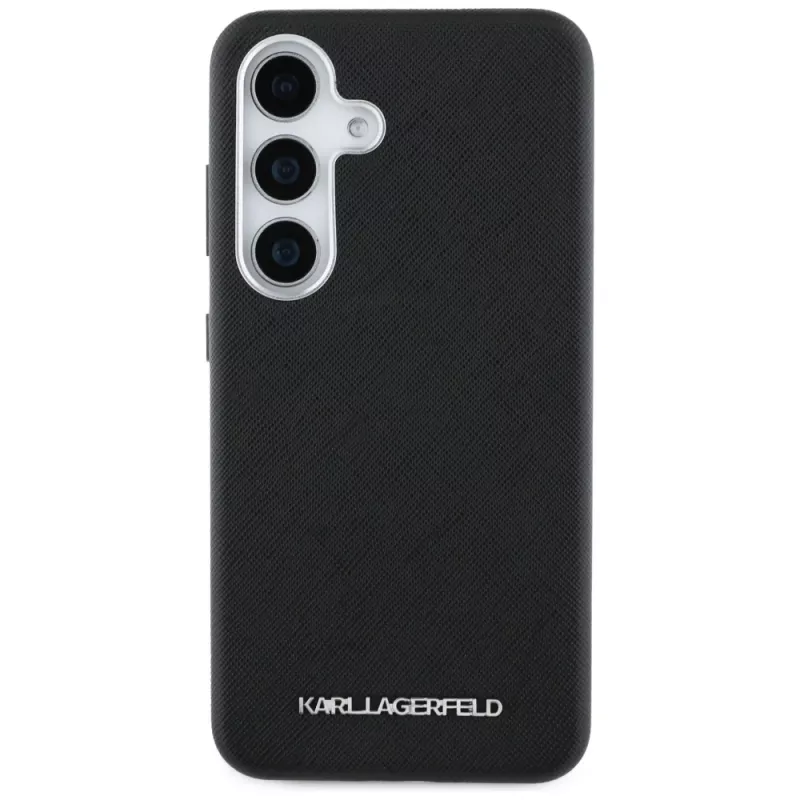KARL LAGERFELD Capa MagSafe Saffiano FullWrapped Elongated Metal Logo para Samsung Galaxy S25+, preto