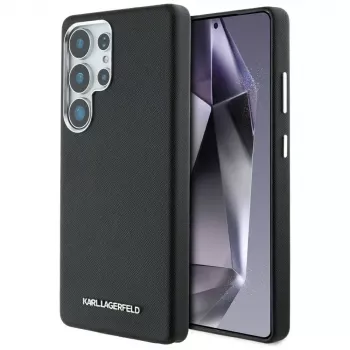 Karl Lagerfeld Capa MagSafe Saffiano Full-Wrapped Elongated Metal Logo para Samsung Galaxy S25 Ultra, preto