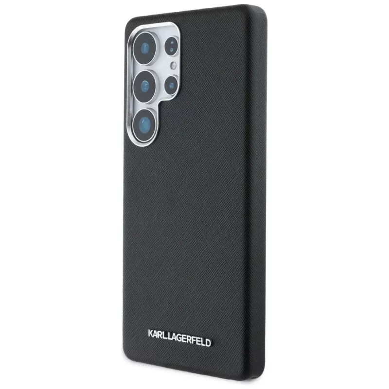 Karl Lagerfeld Capa MagSafe Saffiano Full-Wrapped Elongated Metal Logo para Samsung Galaxy S25 Ultra, preto