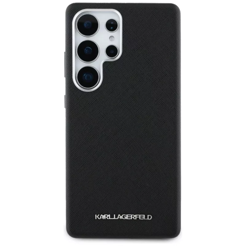 Karl Lagerfeld Capa MagSafe Saffiano Full-Wrapped Elongated Metal Logo para Samsung Galaxy S25 Ultra, preto
