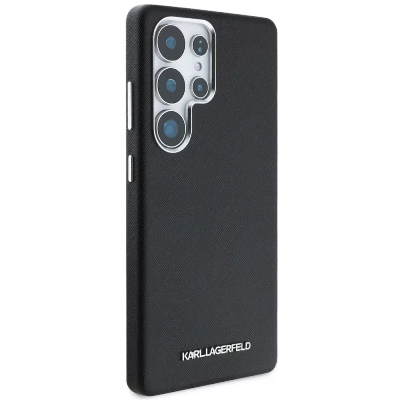 Karl Lagerfeld Capa MagSafe Saffiano Full-Wrapped Elongated Metal Logo para Samsung Galaxy S25 Ultra, preto