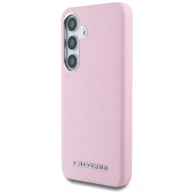 Karl Lagerfeld Capa MagSafe Saffiano FullWrapped Elongated Metal Logo para Samsung Galaxy S25 rosa