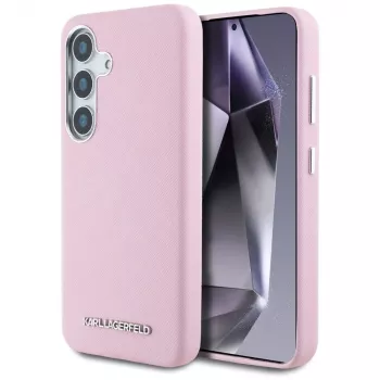 Karl Lagerfeld Capa MagSafe Saffiano FullWrapped Elongated Metal Logo para Samsung Galaxy S25+ rosa