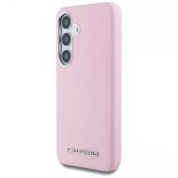 Karl Lagerfeld Capa MagSafe Saffiano FullWrapped Elongated Metal Logo para Samsung Galaxy S25+ rosa