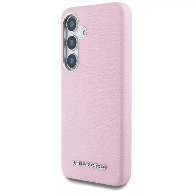 Karl Lagerfeld Capa MagSafe Saffiano FullWrapped Elongated Metal Logo para Samsung Galaxy S25+ rosa