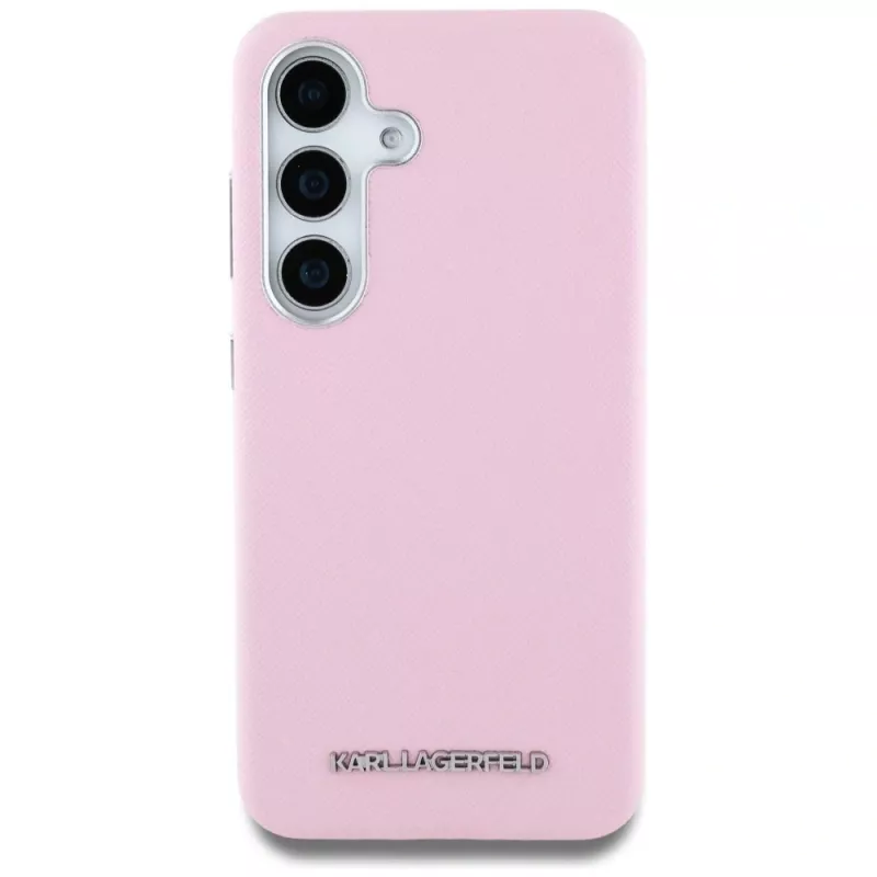 Karl Lagerfeld Capa MagSafe Saffiano FullWrapped Elongated Metal Logo para Samsung Galaxy S25+ rosa