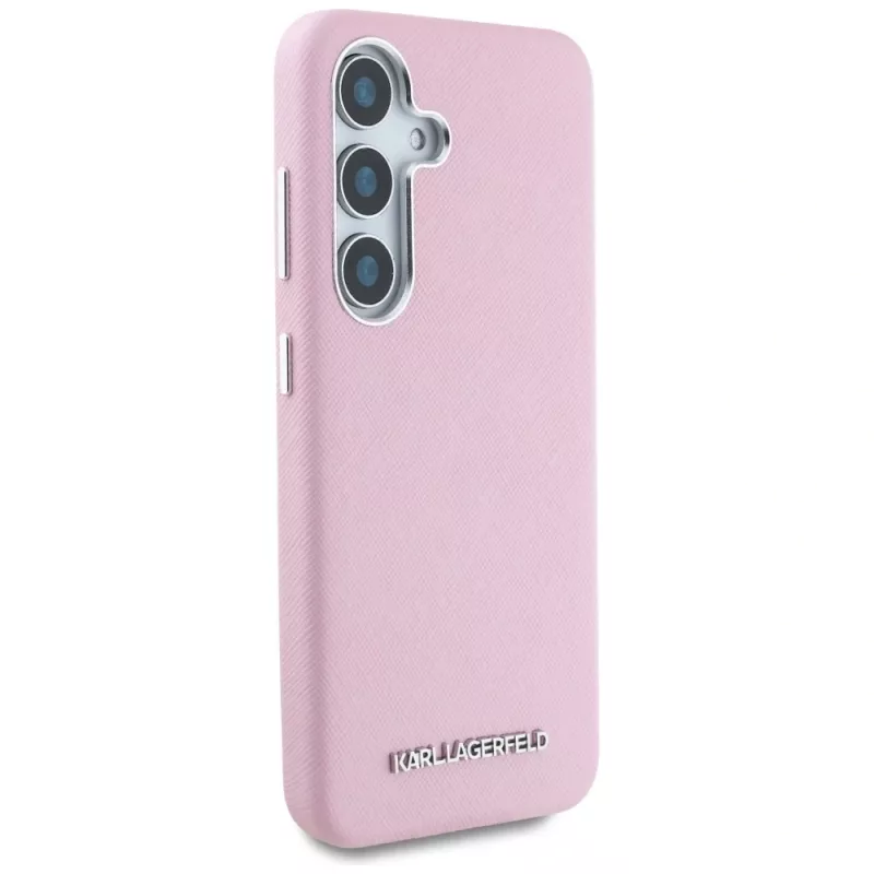 Karl Lagerfeld Capa MagSafe Saffiano FullWrapped Elongated Metal Logo para Samsung Galaxy S25+ rosa