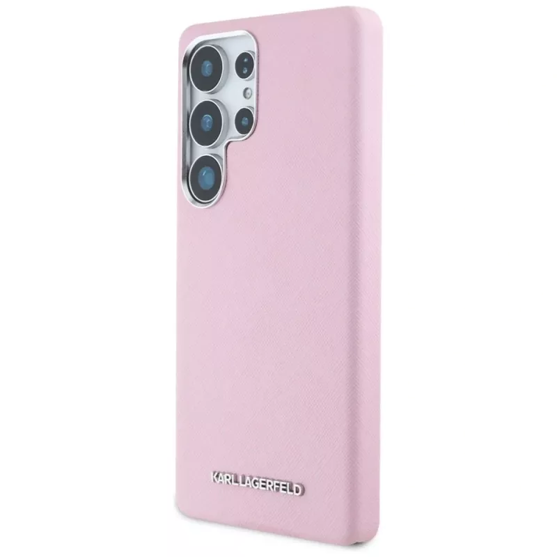 Karl Lagerfeld Capa MagSafe Saffiano FullWrapped Elongated Metal Logo para Samsung Galaxy S25 Ultra rosa