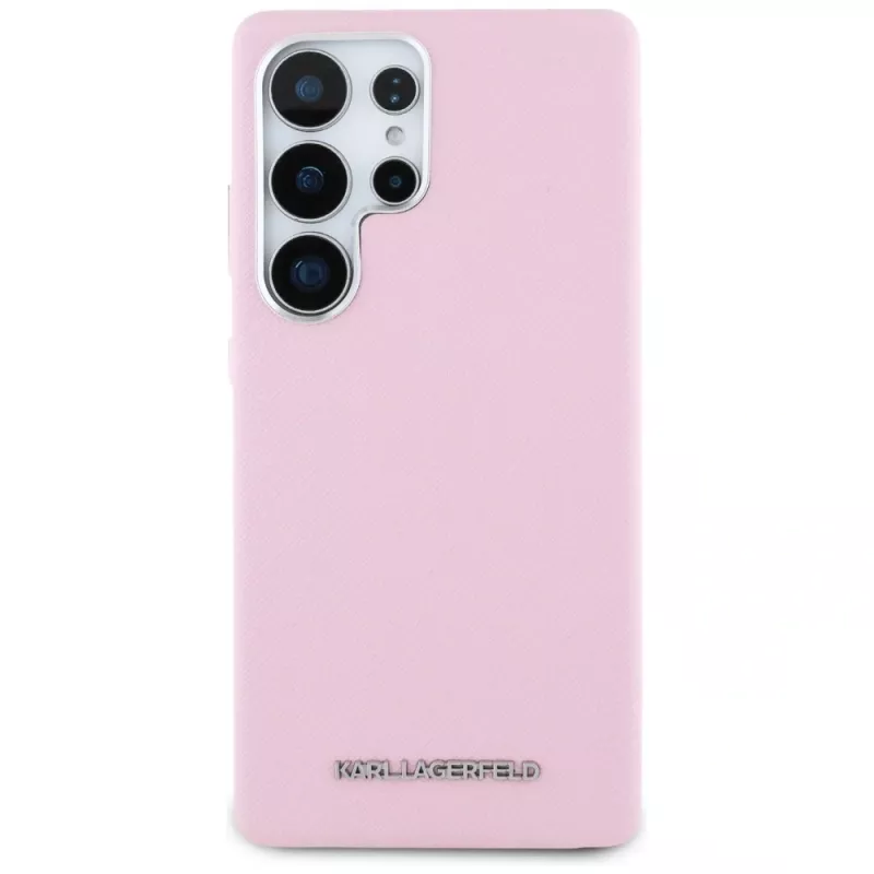 Karl Lagerfeld Capa MagSafe Saffiano FullWrapped Elongated Metal Logo para Samsung Galaxy S25 Ultra rosa