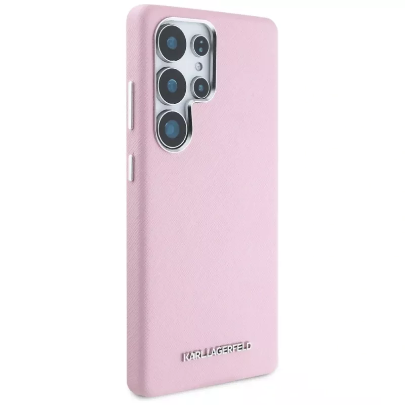 Karl Lagerfeld Capa MagSafe Saffiano FullWrapped Elongated Metal Logo para Samsung Galaxy S25 Ultra rosa
