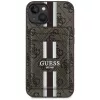 Guess Capa carteira 4G Stripes com MagSafe para iPhone 15 castanho