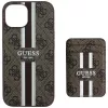 Guess Capa carteira 4G Stripes com MagSafe para iPhone 15 castanho