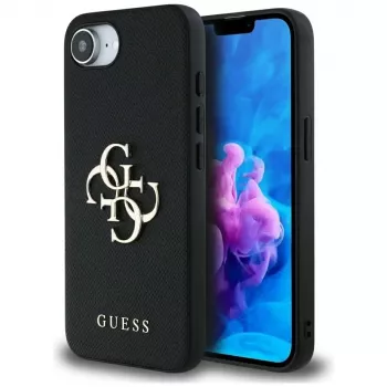 Guess Capa Grained Big 4G Logo Small Classic Logo para iPhone 16e (preto)