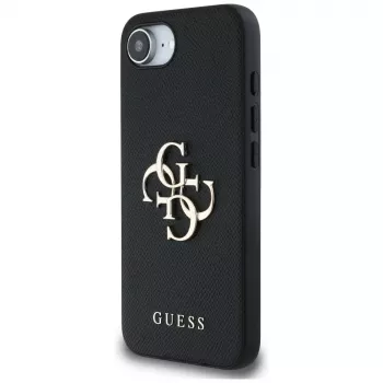 Guess Capa Grained Big 4G Logo Small Classic Logo para iPhone 16e (preto)
