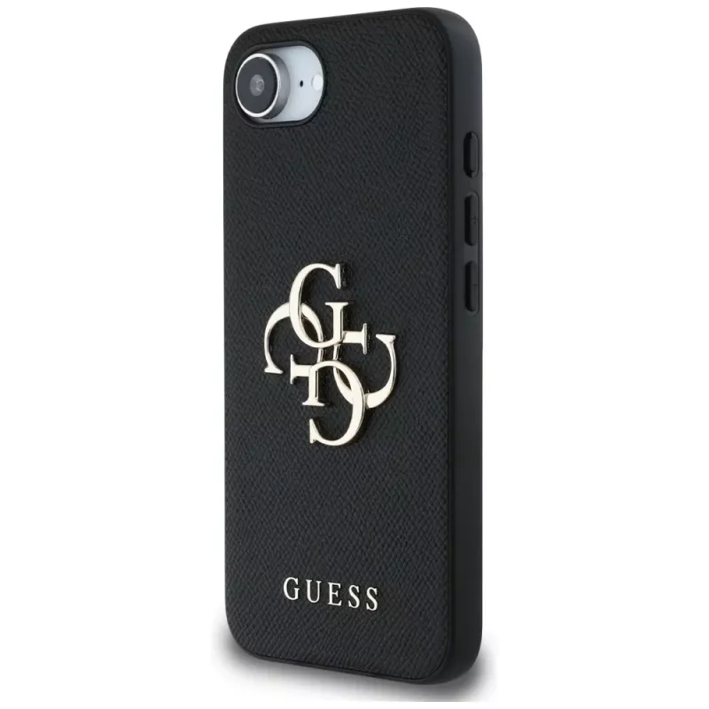 Guess Capa Grained Big 4G Logo Small Classic Logo para iPhone 16e (preto)