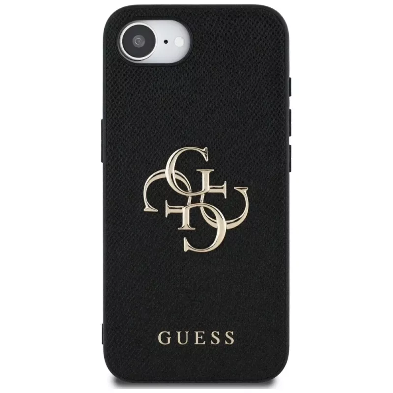Guess Capa Grained Big 4G Logo Small Classic Logo para iPhone 16e (preto)