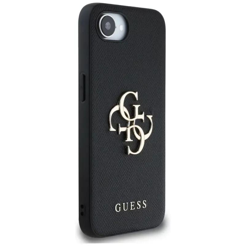 Guess Capa Grained Big 4G Logo Small Classic Logo para iPhone 16e (preto)