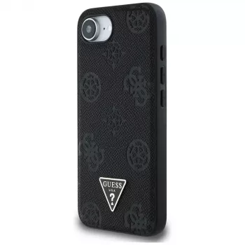 Guess Capa MagSafe Grained Hot Stamp Peony Triangle Logo para iPhone 16e (preto)