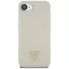 Guess Capa MagSafe Grained Hot Stamp Peony Triangle Logo para iPhone 16e (bege)