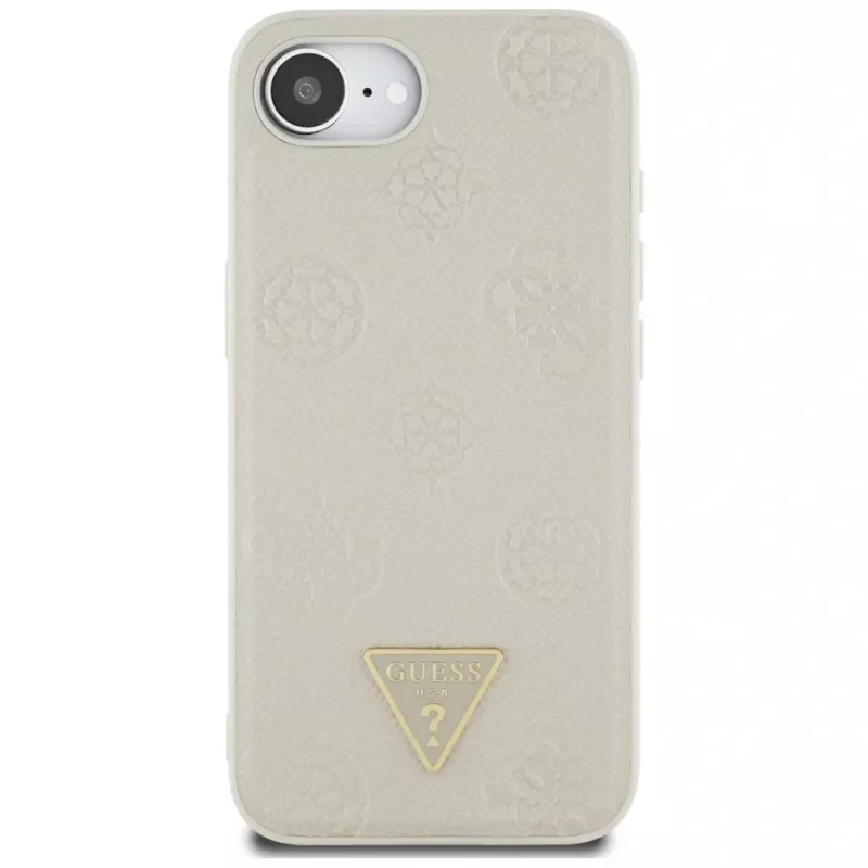 Guess Capa MagSafe Grained Hot Stamp Peony Triangle Logo para iPhone 16e (bege)