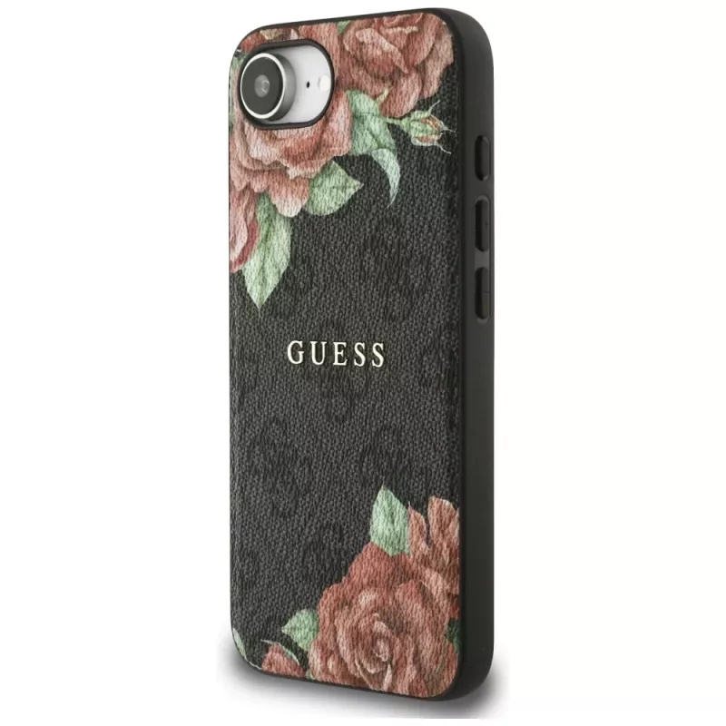 Guess Capa MagSafe 4G Flowers Print para iPhone 16e / 17e preto