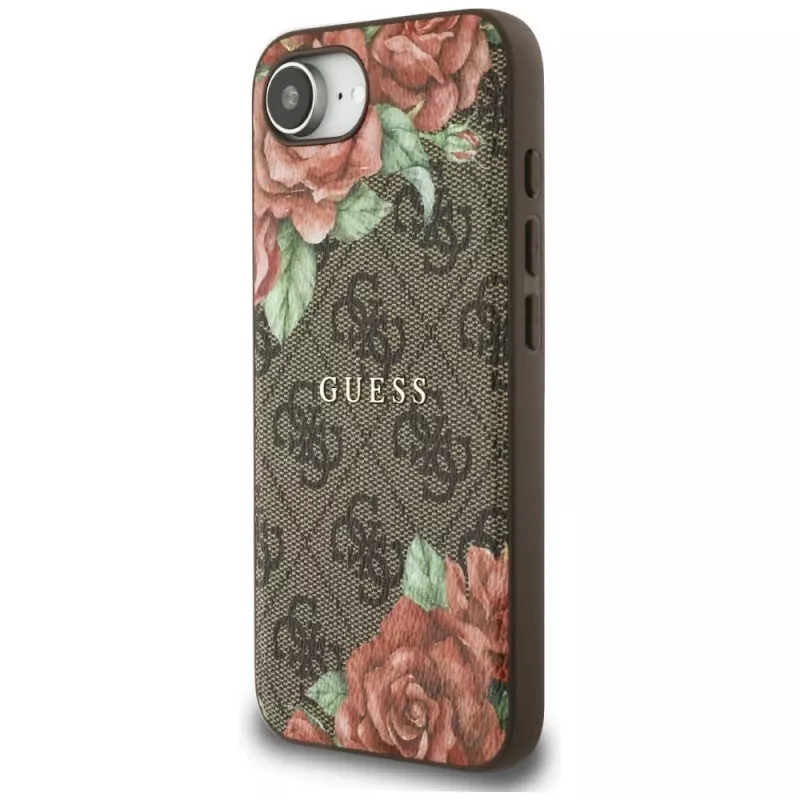 Guess Capa MagSafe 4G Flowers Print para iPhone 16e / 17e castanho