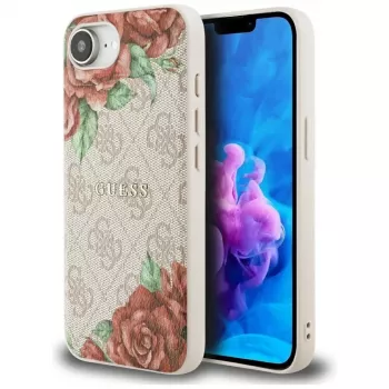 Guess Capa MagSafe 4G Flowers Print para iPhone 16e / 17e rosa