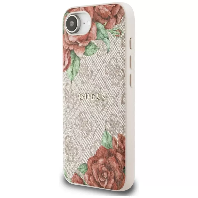 Guess Capa MagSafe 4G Flowers Print para iPhone 16e / 17e rosa