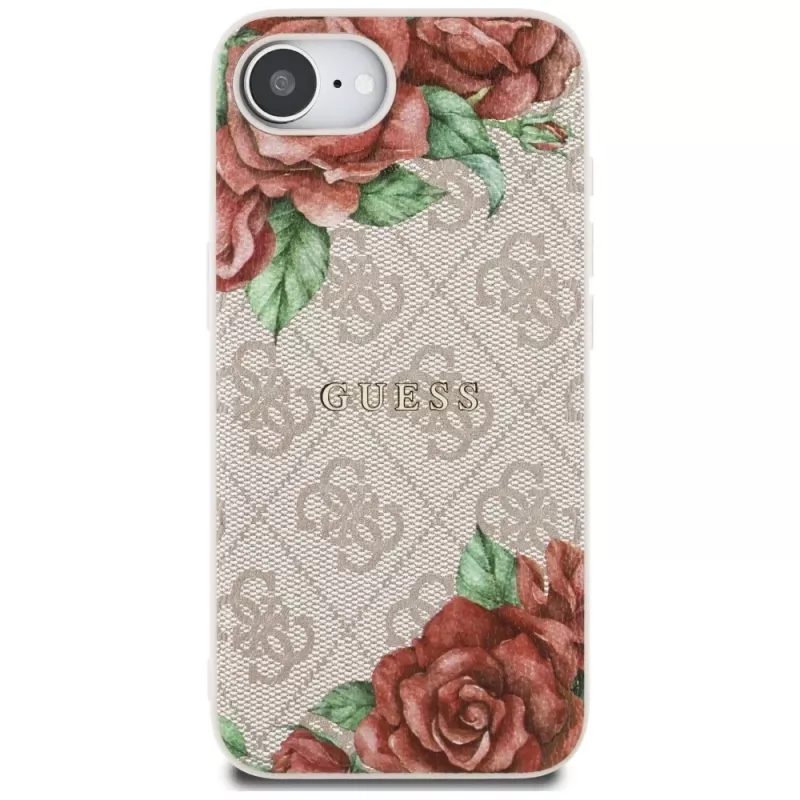 Guess Capa MagSafe 4G Flowers Print para iPhone 16e / 17e rosa