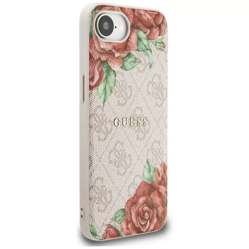 Guess Capa MagSafe 4G Flowers Print para iPhone 16e / 17e rosa