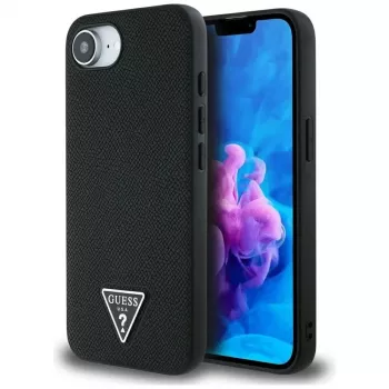 Guess Capa MagSafe Grained Triangle para iPhone 16e (preto)