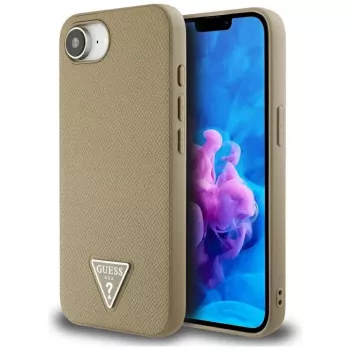 Guess Capa MagSafe Grained Triangle para iPhone 16e (castanho)