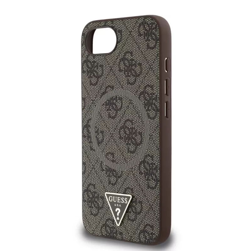 Guess Capa MagSafe 4G Ring Triangle Logo para iPhone 16e (castanho)