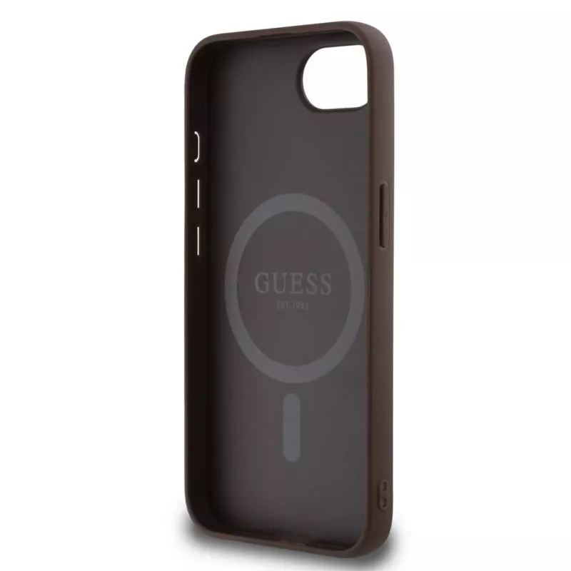 Guess Capa MagSafe 4G Ring Triangle Logo para iPhone 16e (castanho)