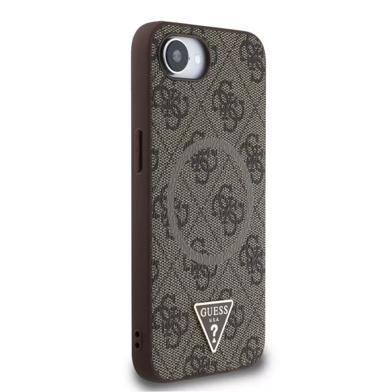 Guess Capa MagSafe 4G Ring Triangle Logo para iPhone 16e (castanho)
