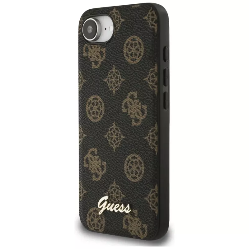 Guess Capa MagSafe Peony Script Logo para Apple iPhone 16e / 17e, preto