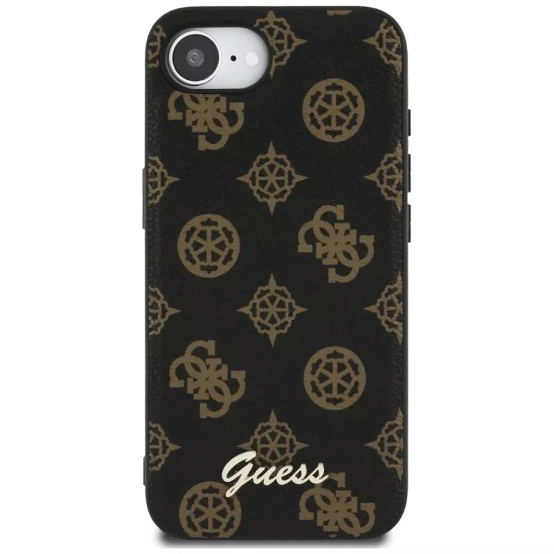 Guess Capa MagSafe Peony Script Logo para Apple iPhone 16e / 17e, preto