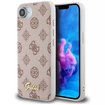 Guess Capa MagSafe Peony Script Logo para iPhone 16e / 17e castanho
