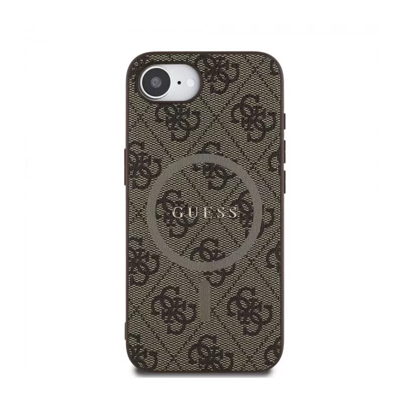 Guess Capa MagSafe 4G Ring Classic Logo para Apple iPhone 16e (castanho)