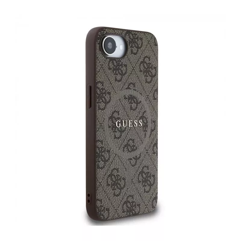 Guess Capa MagSafe 4G Ring Classic Logo para Apple iPhone 16e (castanho)