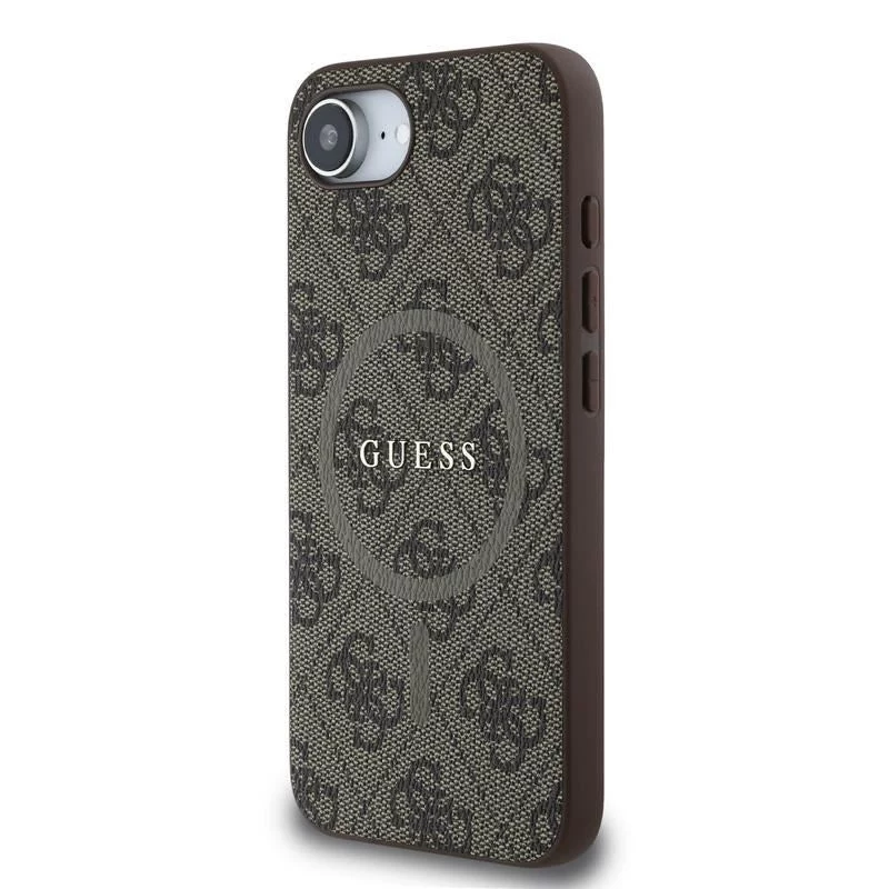 Guess Capa MagSafe 4G Ring Classic Logo para Apple iPhone 16e (castanho)