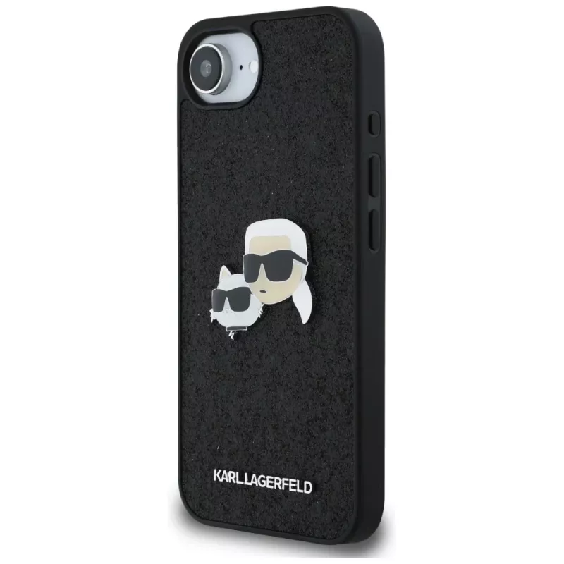 Karl Lagerfeld Capa Fixed Glitter Karl & Choupette Heads Metal Pin para Apple iPhone 16e (preto)